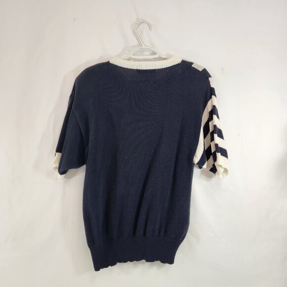 Alpo Geyser Short Sleeve Knit Sweater Navy White Stripe Dragon Geyser EX - Picture 2 of 8